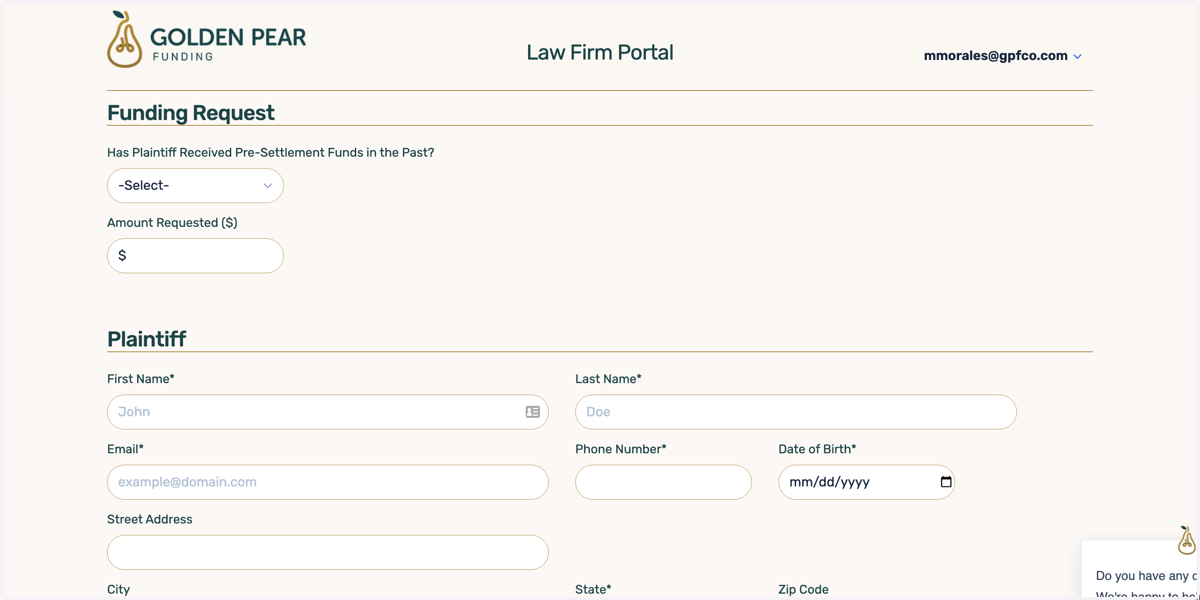 Select if Plaintiff has received Pre-settlement funding in the past