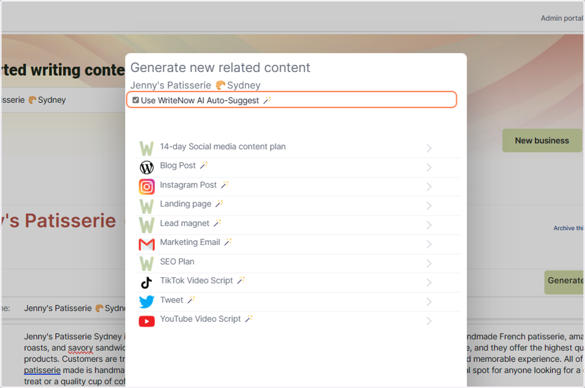 Ensure Use WriteNow AI Auto-Suggest 🪄is checked