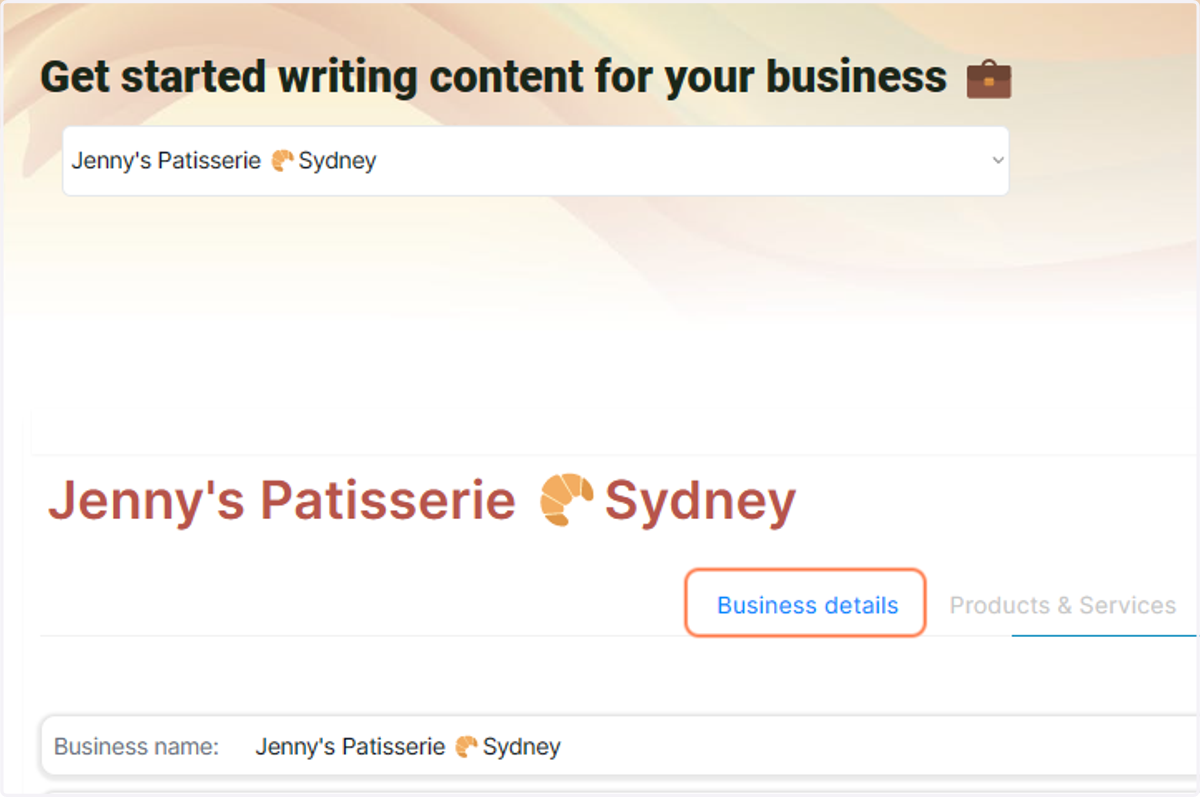 Open your brand in the WritwNow AI Brand profiler, and make sure you are in the 'Business Details' tab