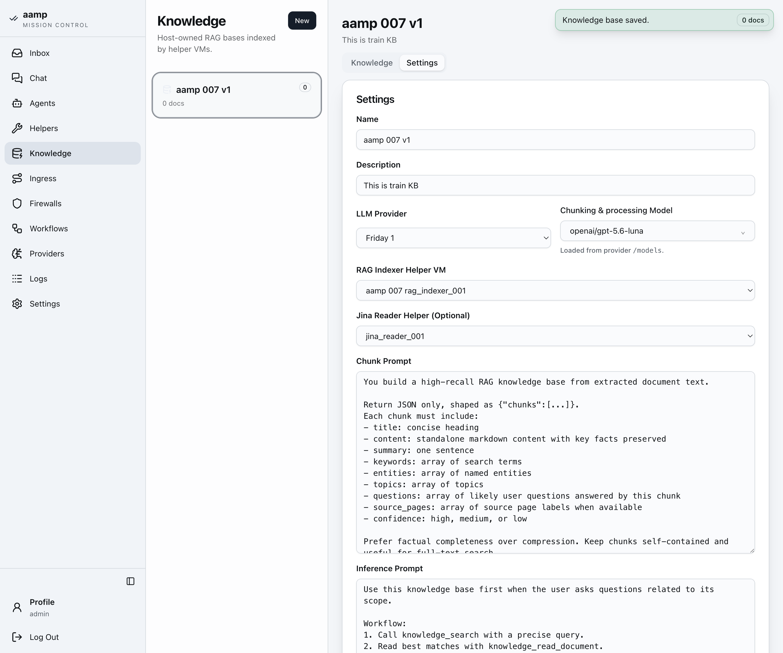 Step 17 of the RAG knowledge base walkthrough