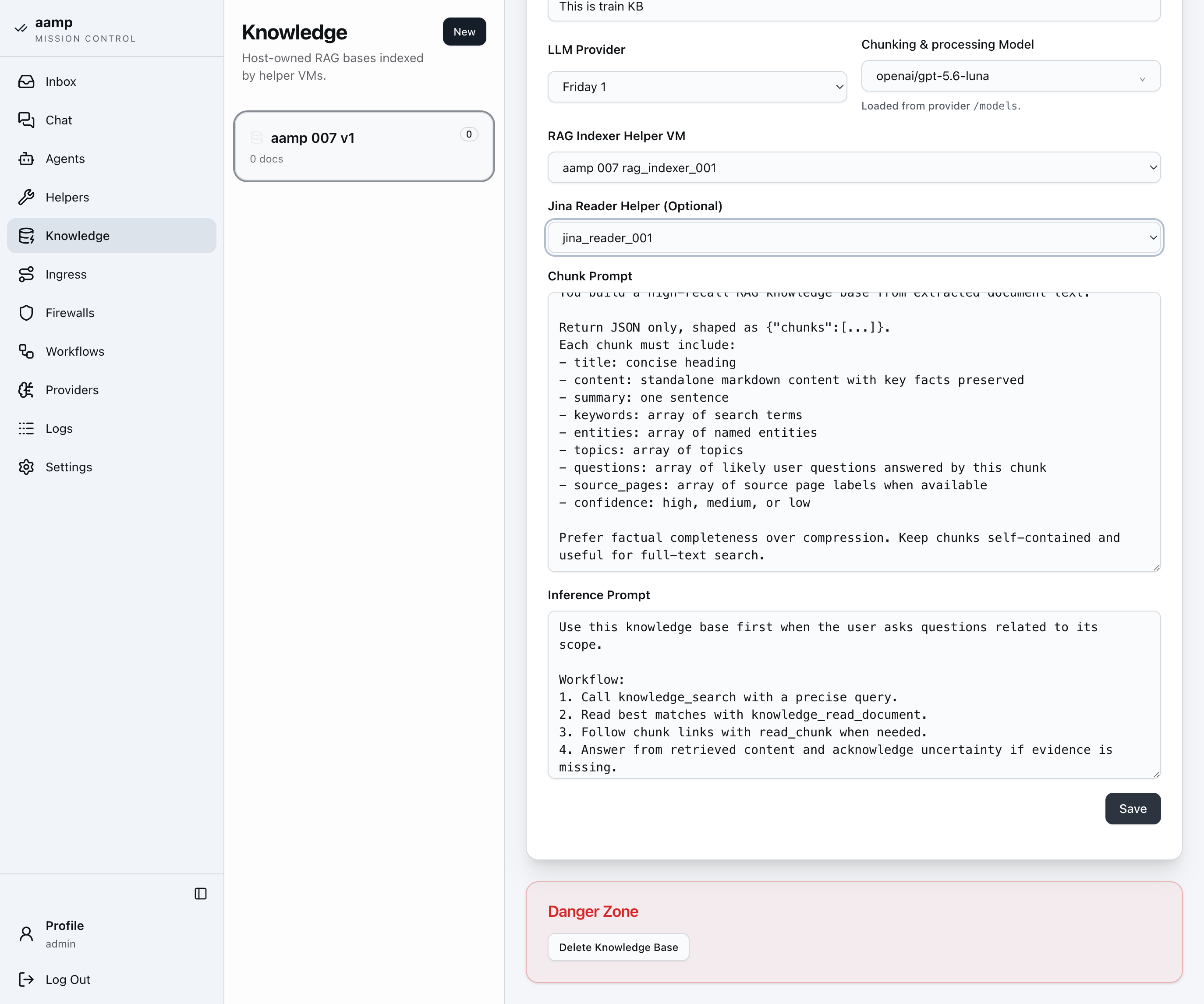 Step 16 of the RAG knowledge base walkthrough