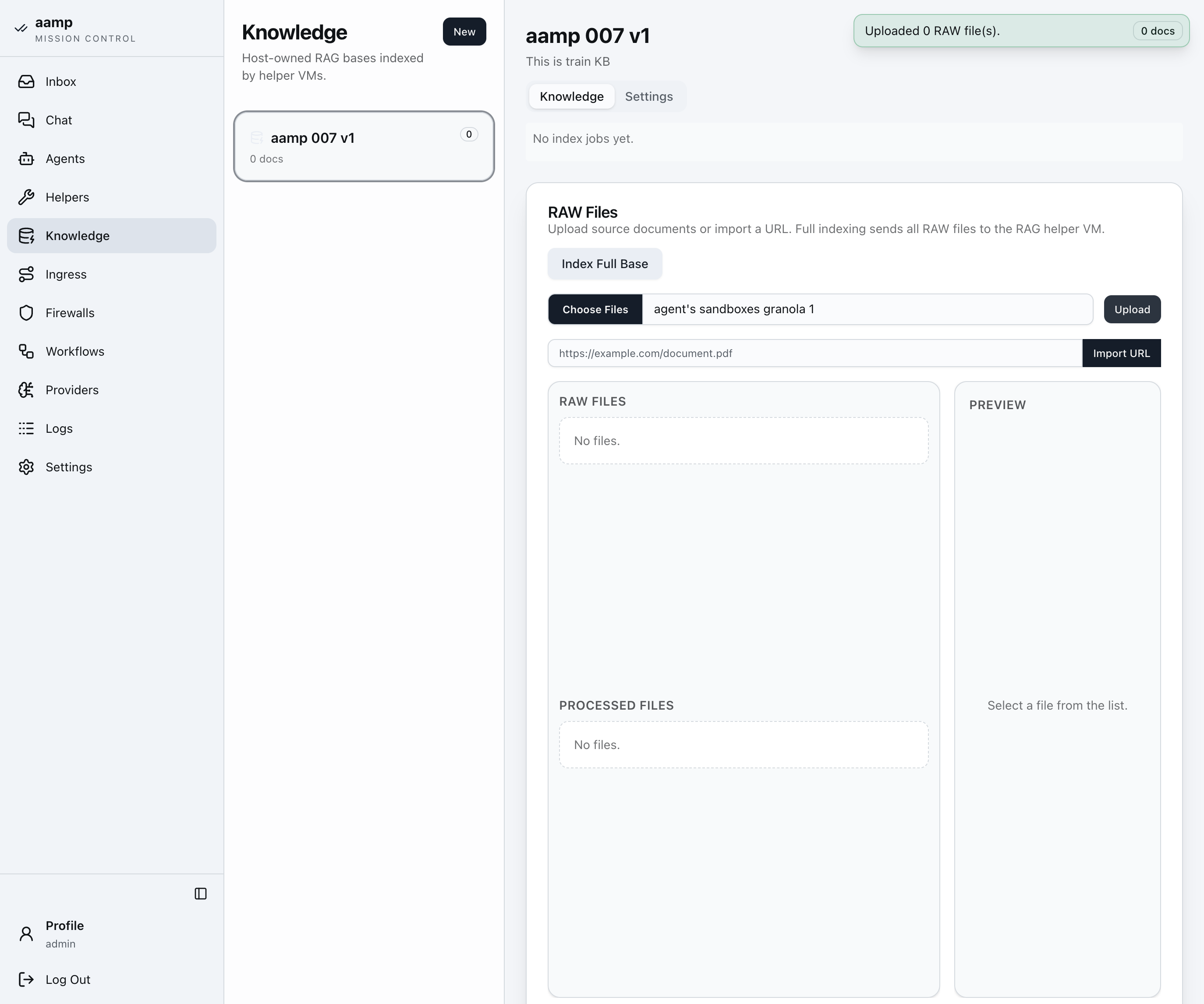 Step 22 of the RAG knowledge base walkthrough
