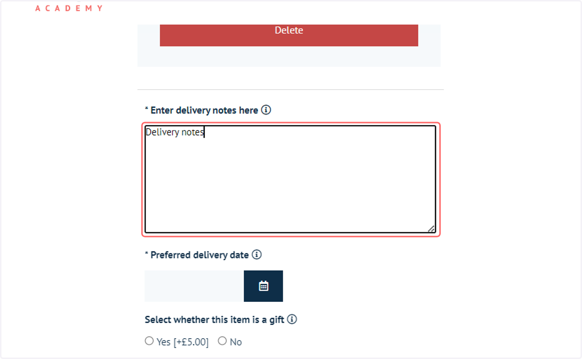 Enter delivery notes information