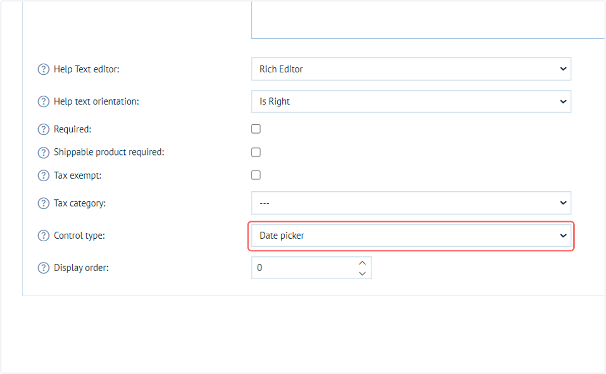Select Date picker from Control type