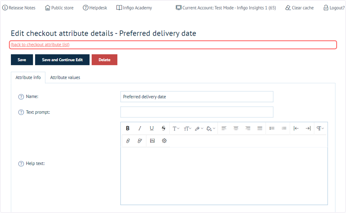 Click on (back to checkout attribute list)