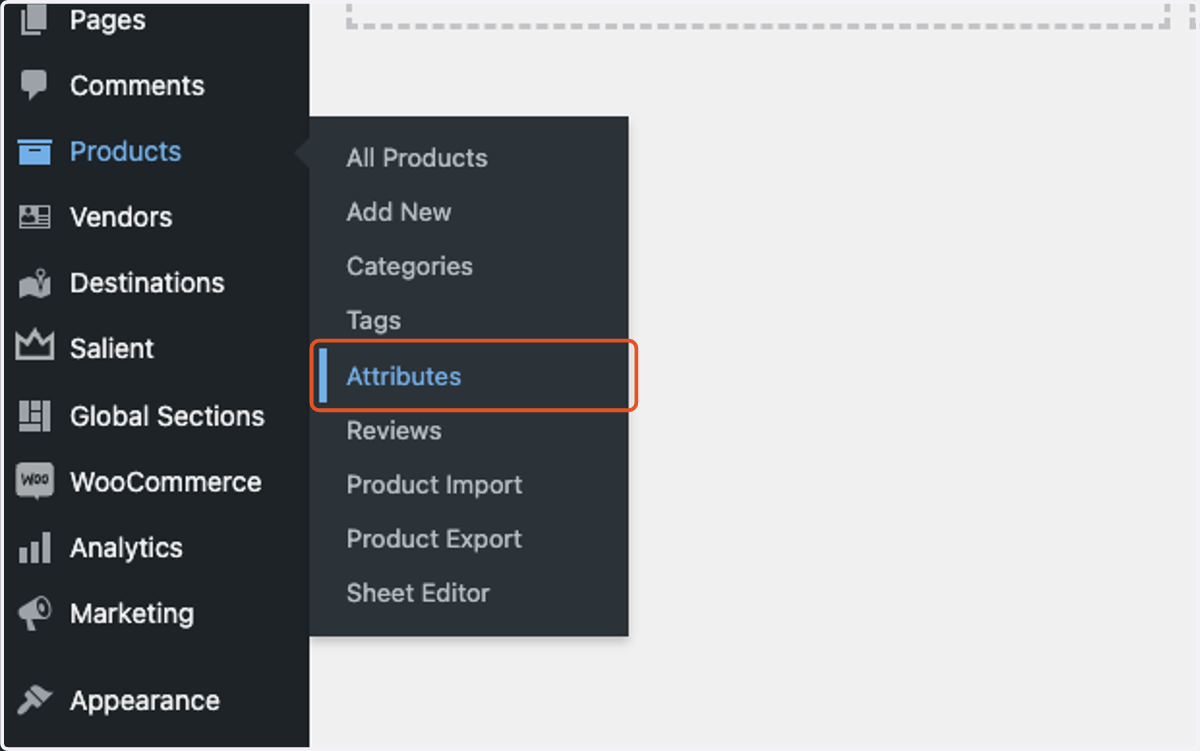Find the left dark sidebar and click on Attributes.