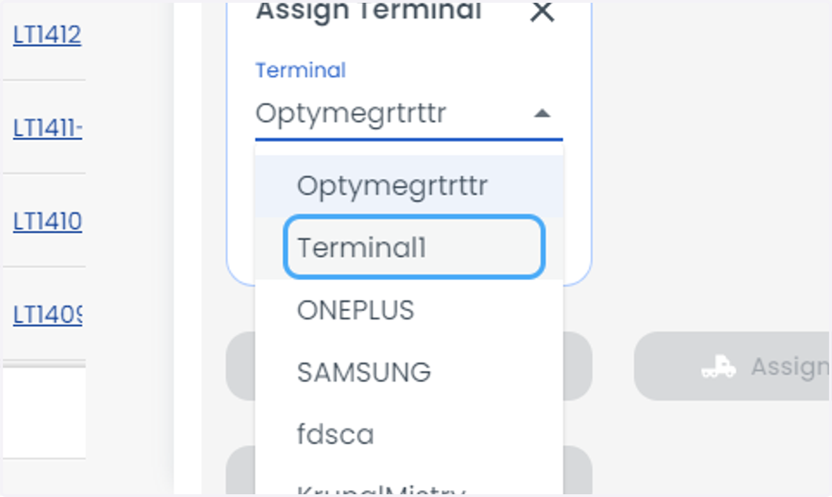 Select the terminal from the list.