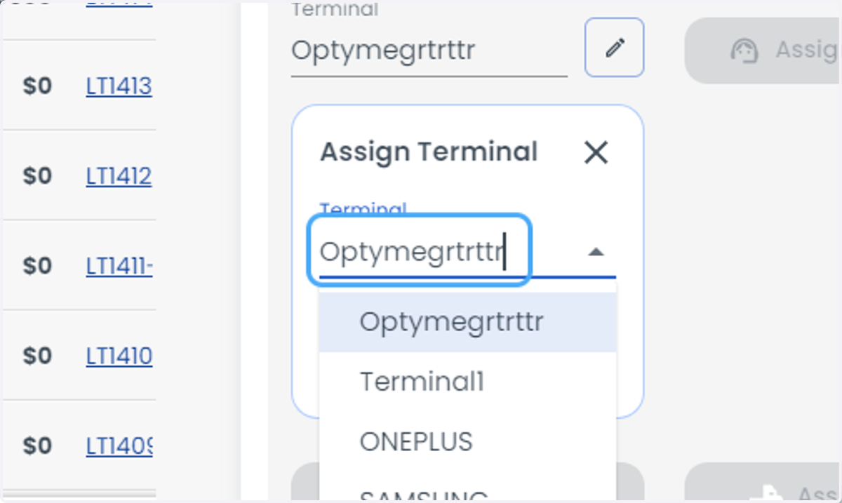 Click on the terminal tab to change the terminal.