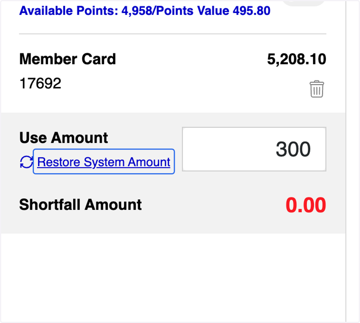 or Click on Restore System Amount if you would like to remain unchanged.