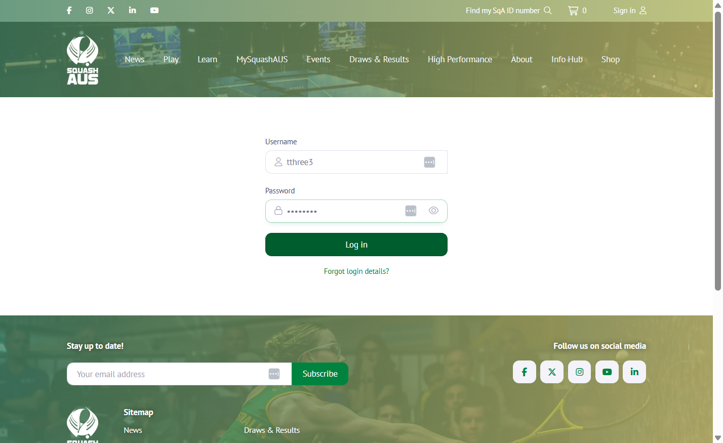 Log in to your MySquashAUS account (www.squashaus.com.au/account).