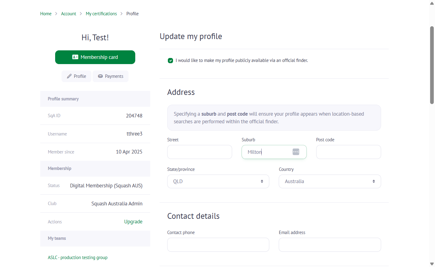 Type in your suburb, post code and state.