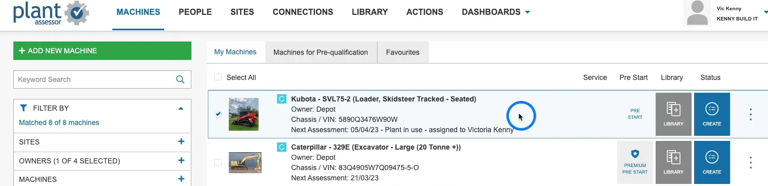 To re-open the machine details, view the machine library or history, simply double click the machine.