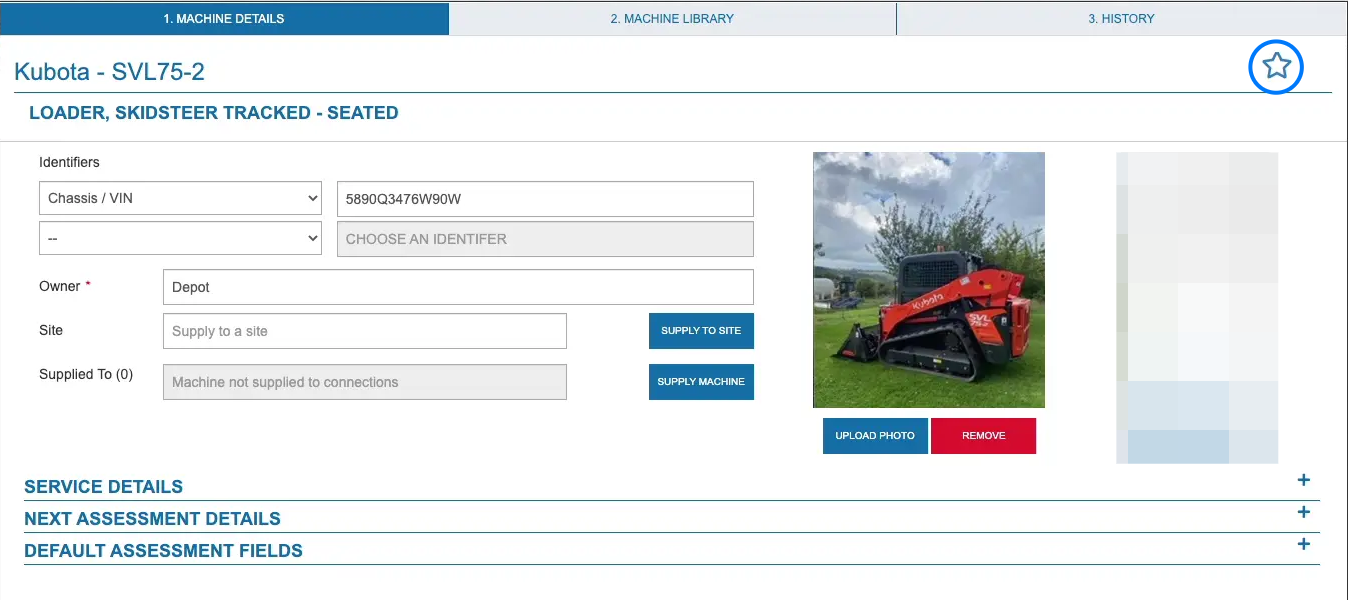 Click the star to add the machine to different Owner's favourite machines. This adds the machine directly to their Pre Start Plus account, so they don't need to search and add it manually.
