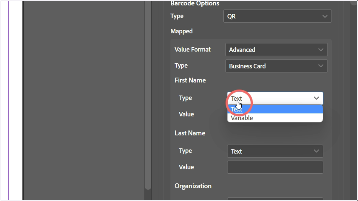 Locate the fields you wish to populate and change the content type to Variable