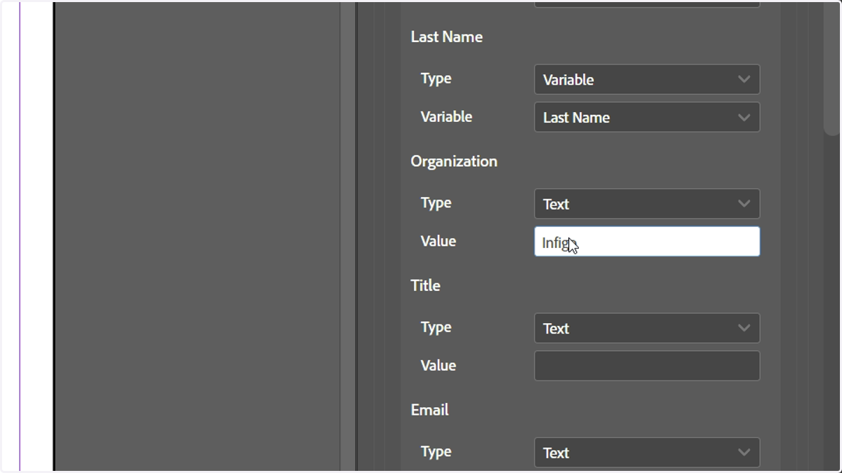 Static text can also be input, if required.