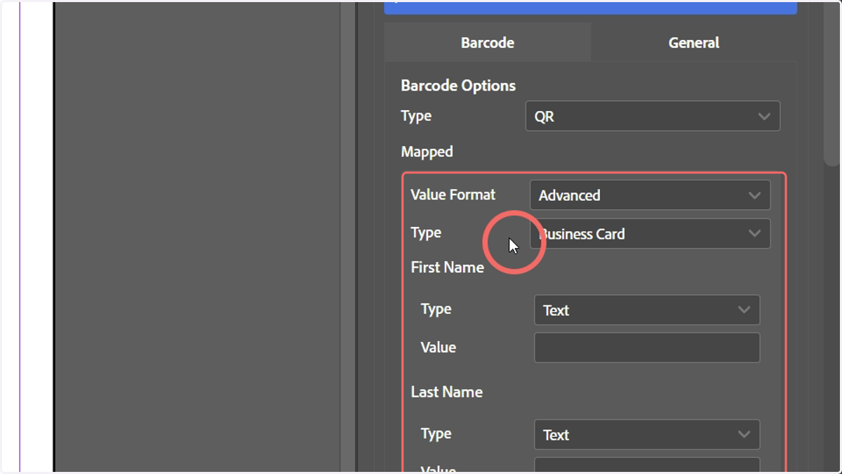 The Advanced Business Card option works as a vCard. When scanned with a phone, any information entered into fields (such as name, email or organisation) will be prepopulated into a new contact entry on that person's device.