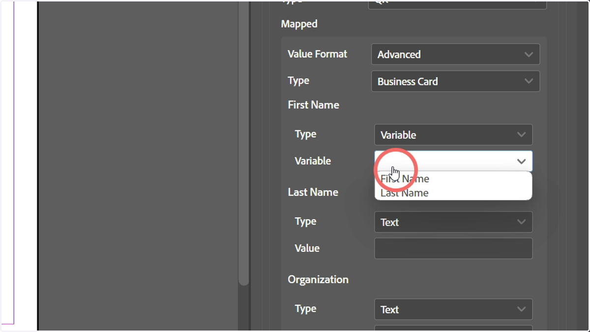 This will present you with a list of variables to select between