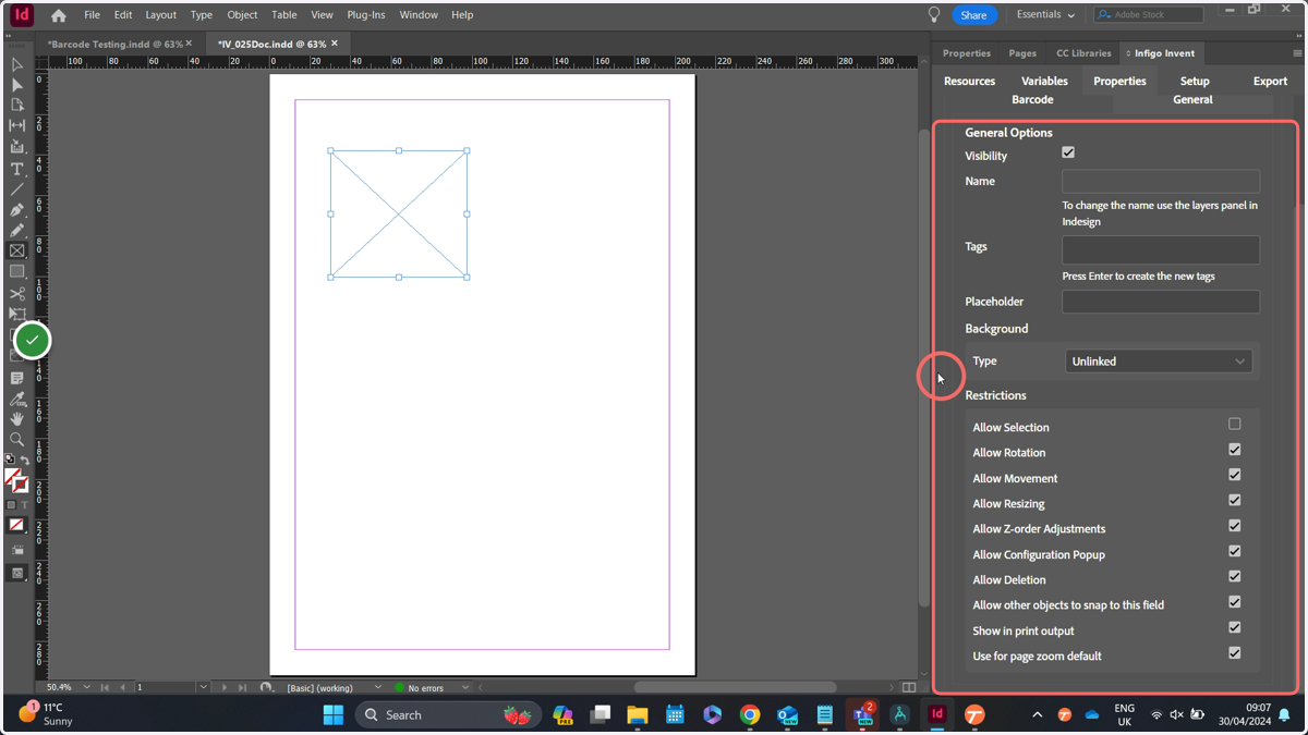 The General tab allows you to control settings more related to the frame itself, than its contents.