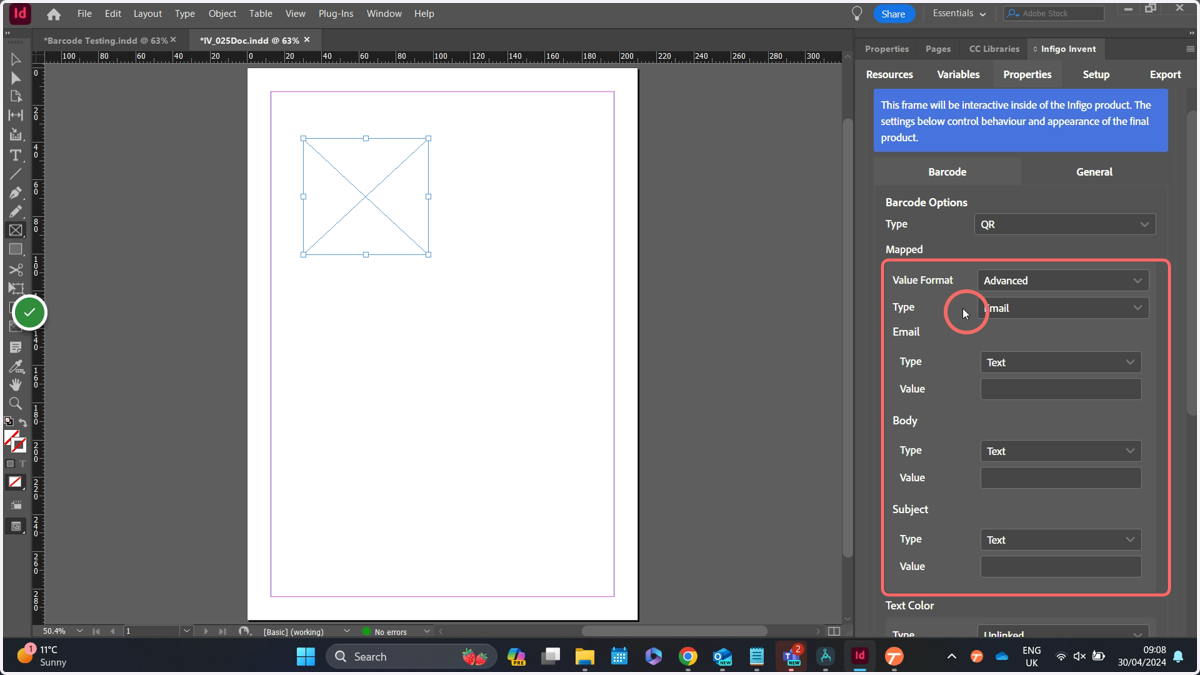 The Advanced Email option allows you to enter an email address, body and a subject line