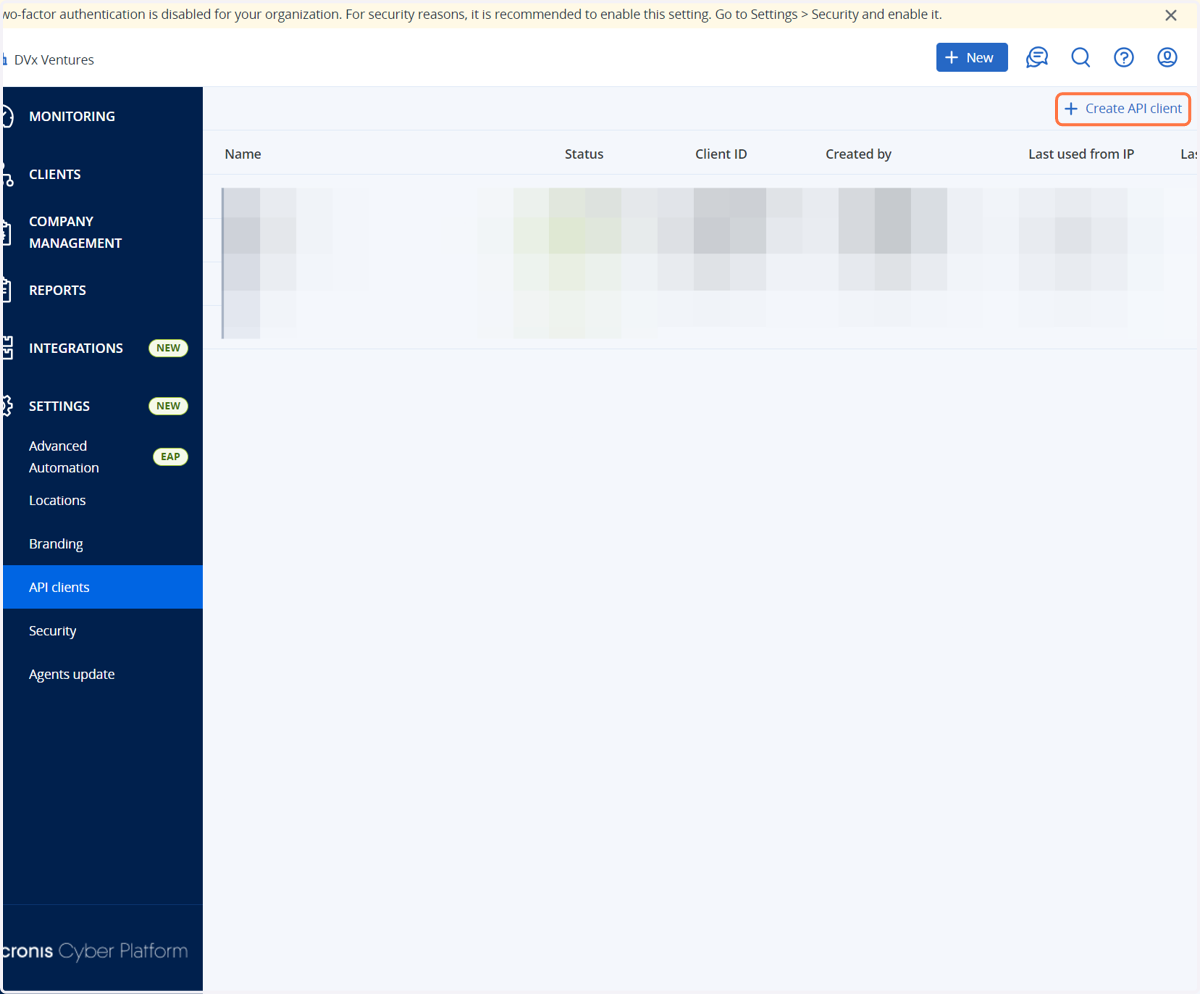 Click on Create API client