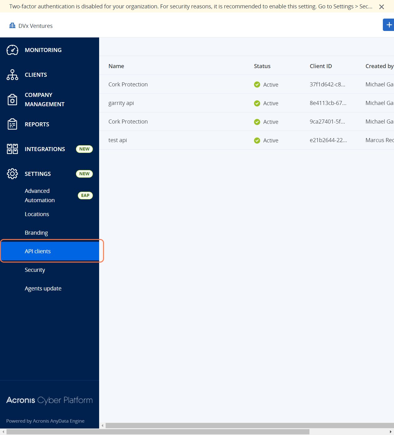 Click on Settings >> API clients