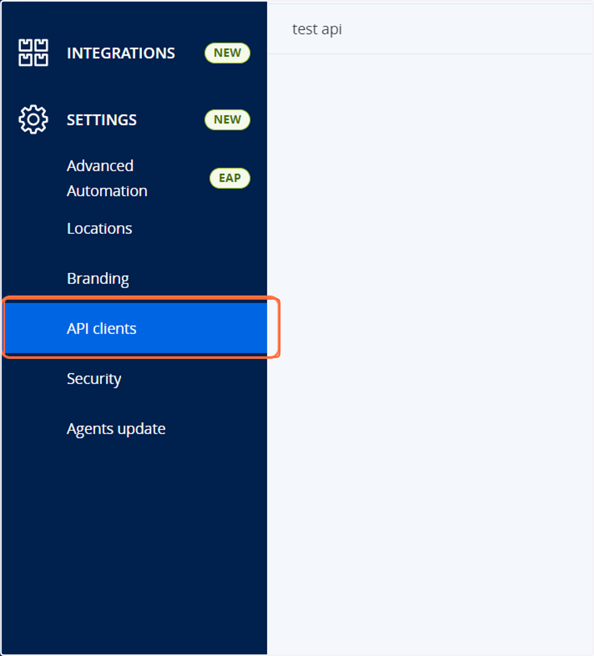 Click on Settings >> API clients