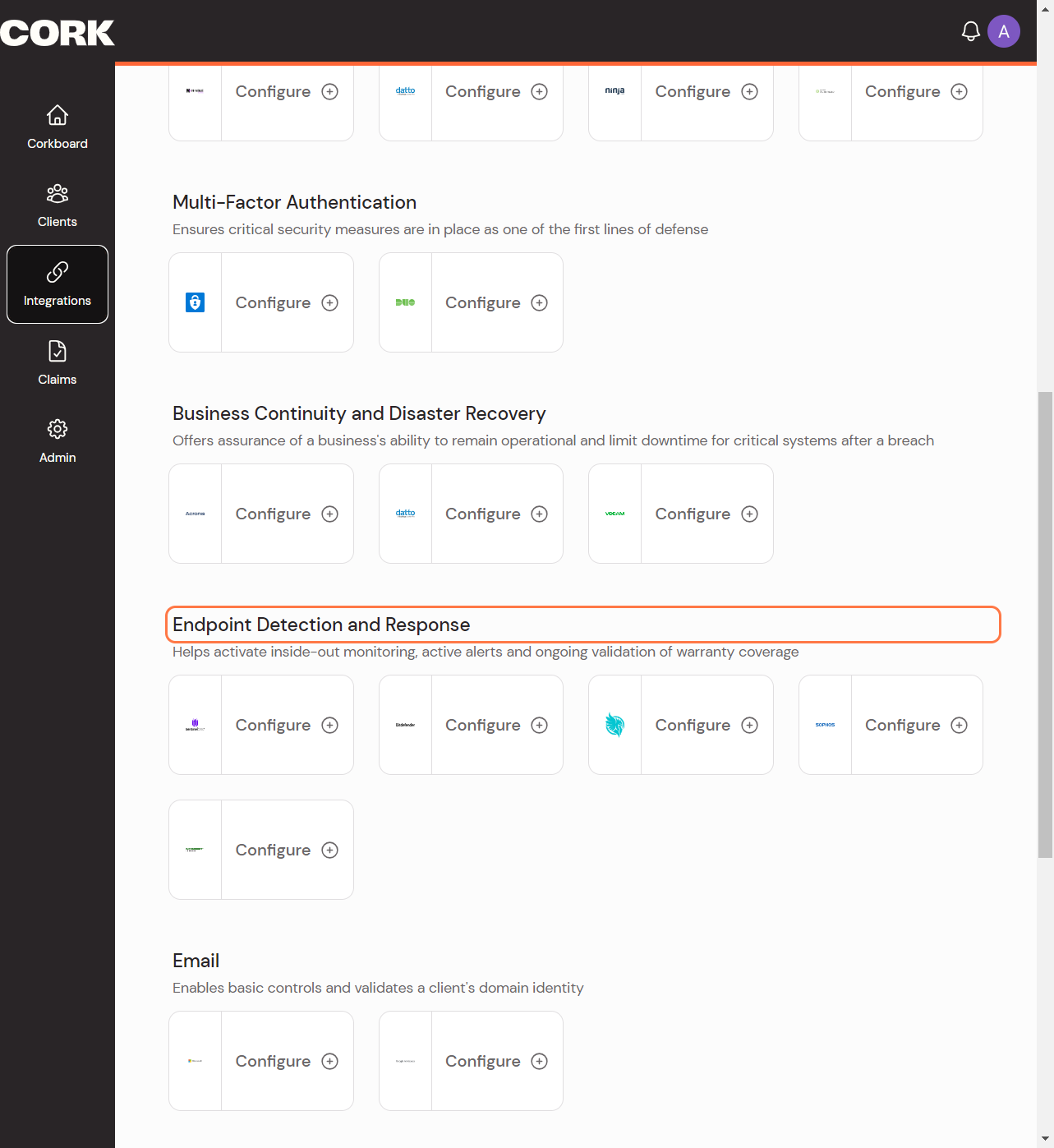 Locate the Acronis connection and click Configure