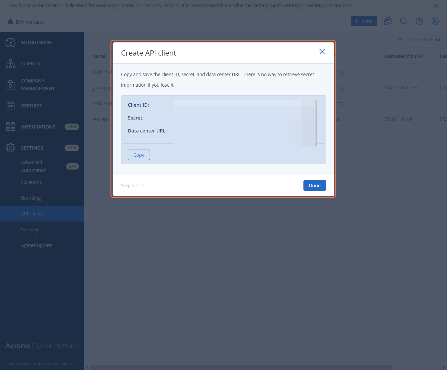 Click Copy to copy the Client ID and leave this browser page open