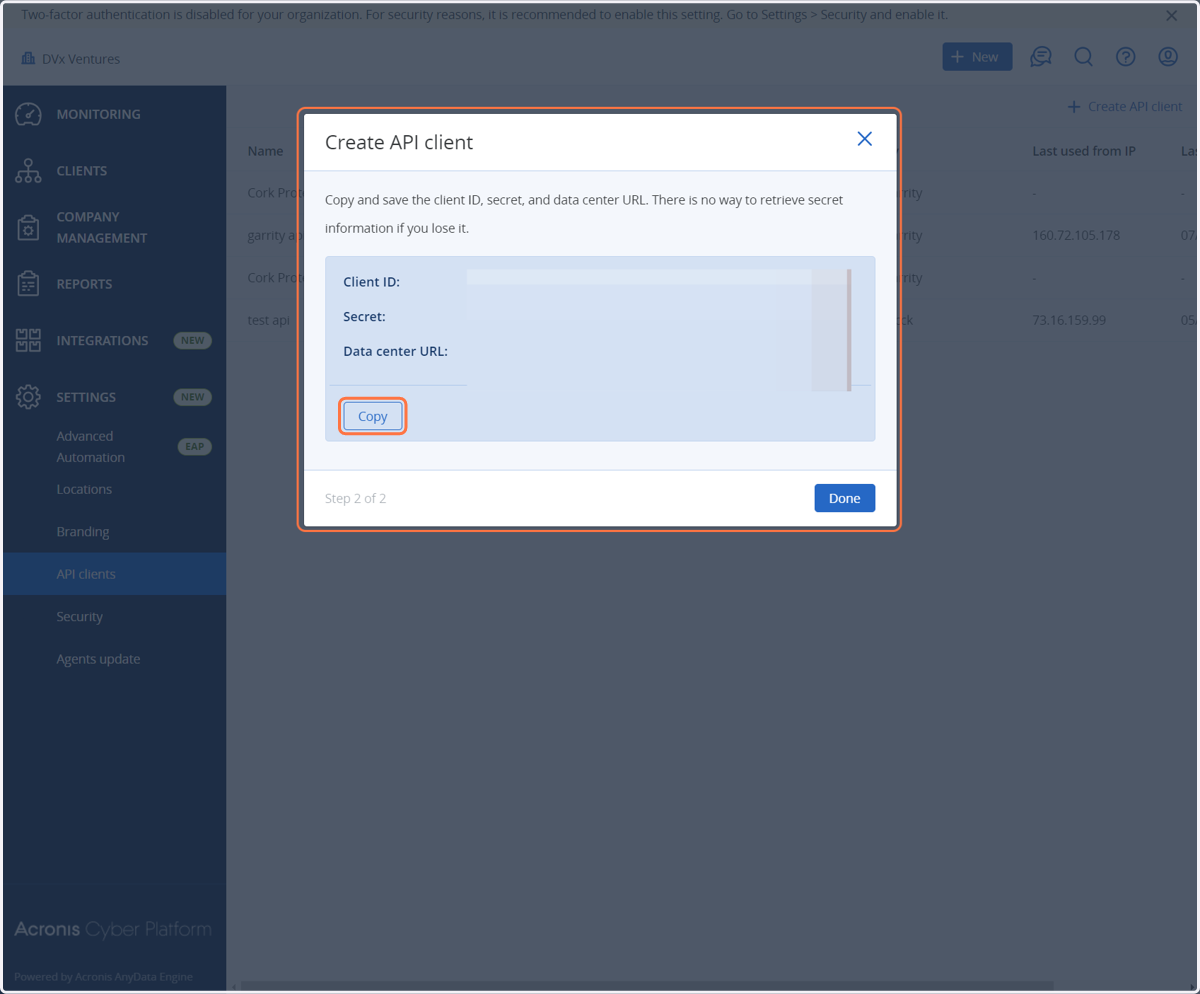 Click Copy to copy the Client ID and leave this browser page open