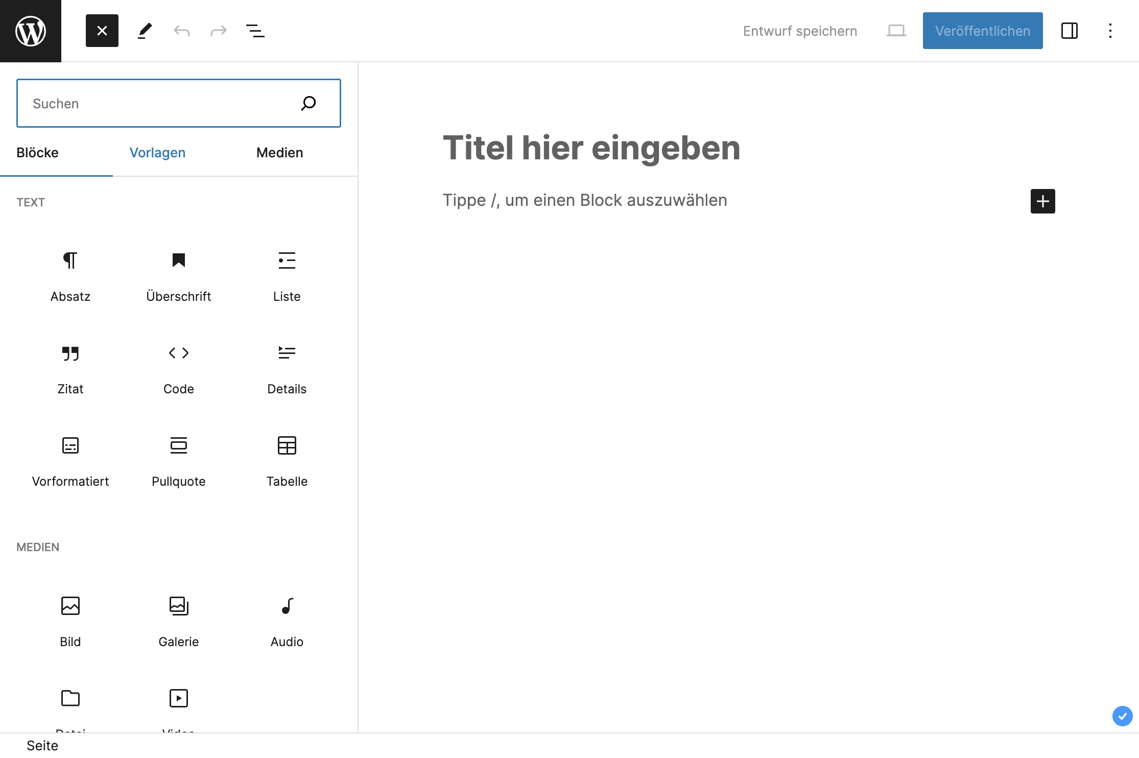 Klicke auf "Vorlagen"