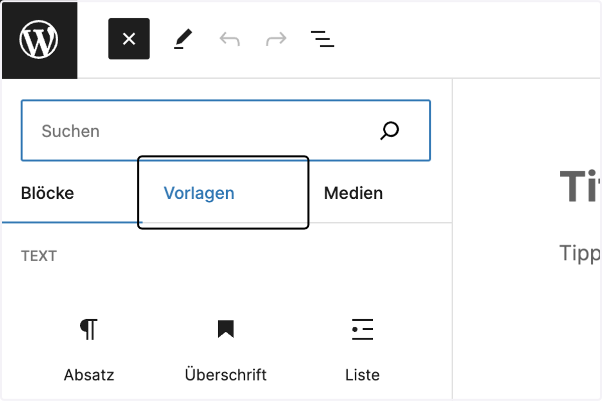 Klicke auf "Vorlagen"