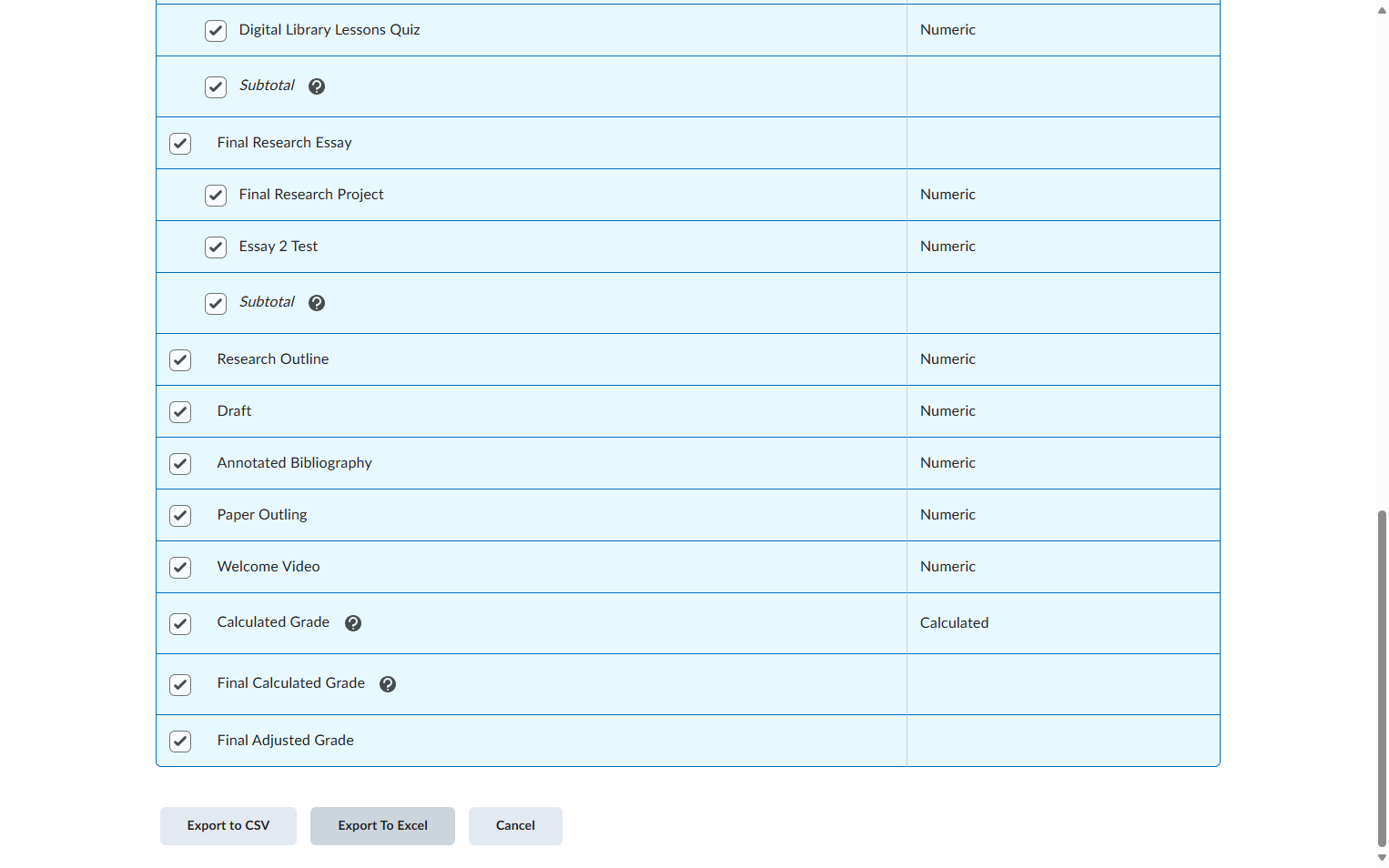 Click on Export To Excel