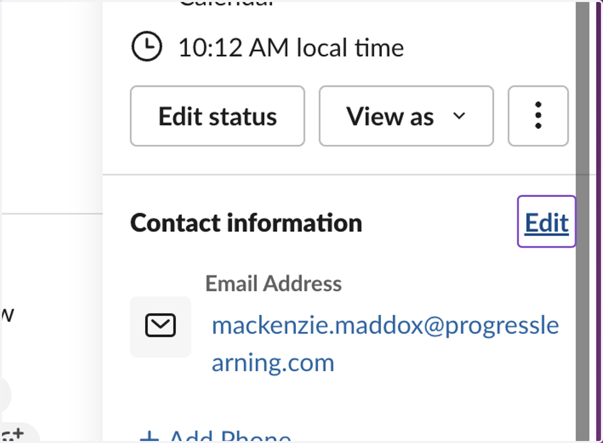 Contact Information - Click on Edit