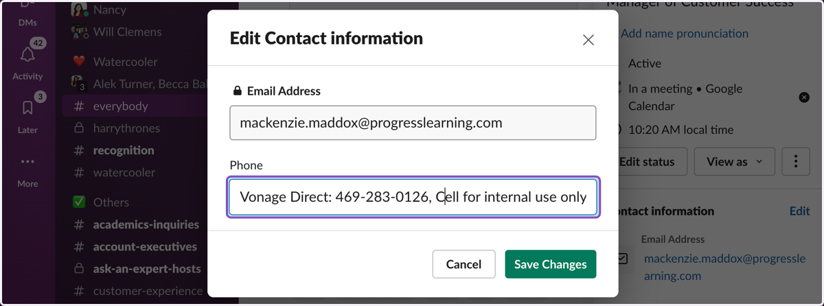 Paste your Vonage Direct Dial Number and/or your Cell Phone Number (at your discretion)