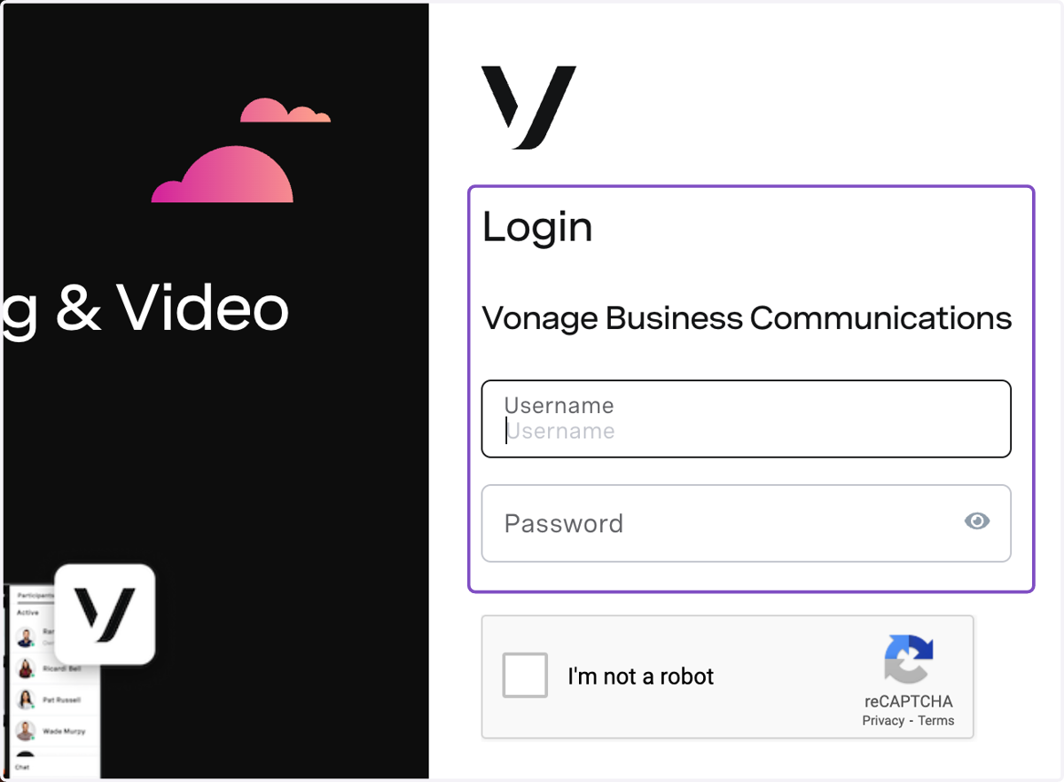 Login to the Vonage application