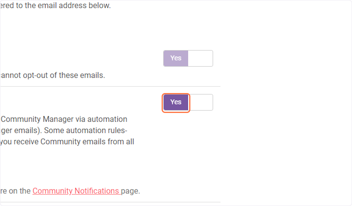 Toggle Yes/No next to each of the communications