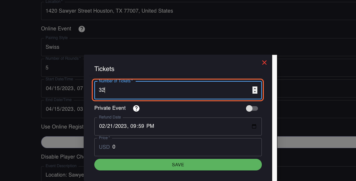 Click on Number of Tickets *
