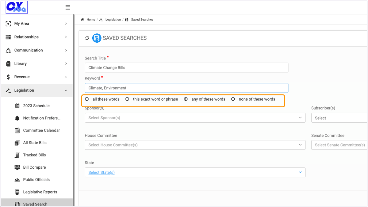 Click on your search criteria