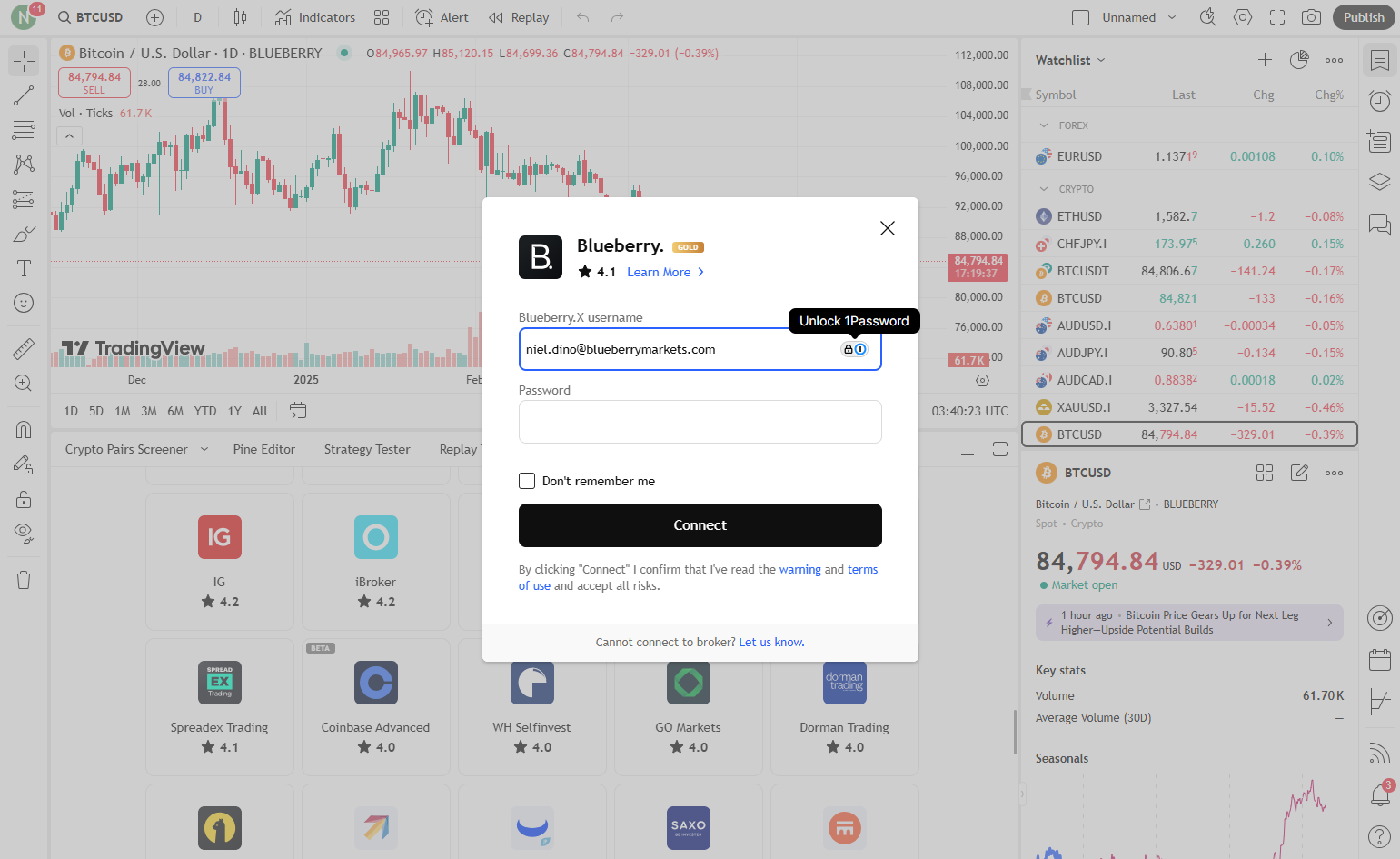 Input your TradingView (Powered by Blueberry.X) or Blueberry.X (DXtrade logins) username, which is your email address