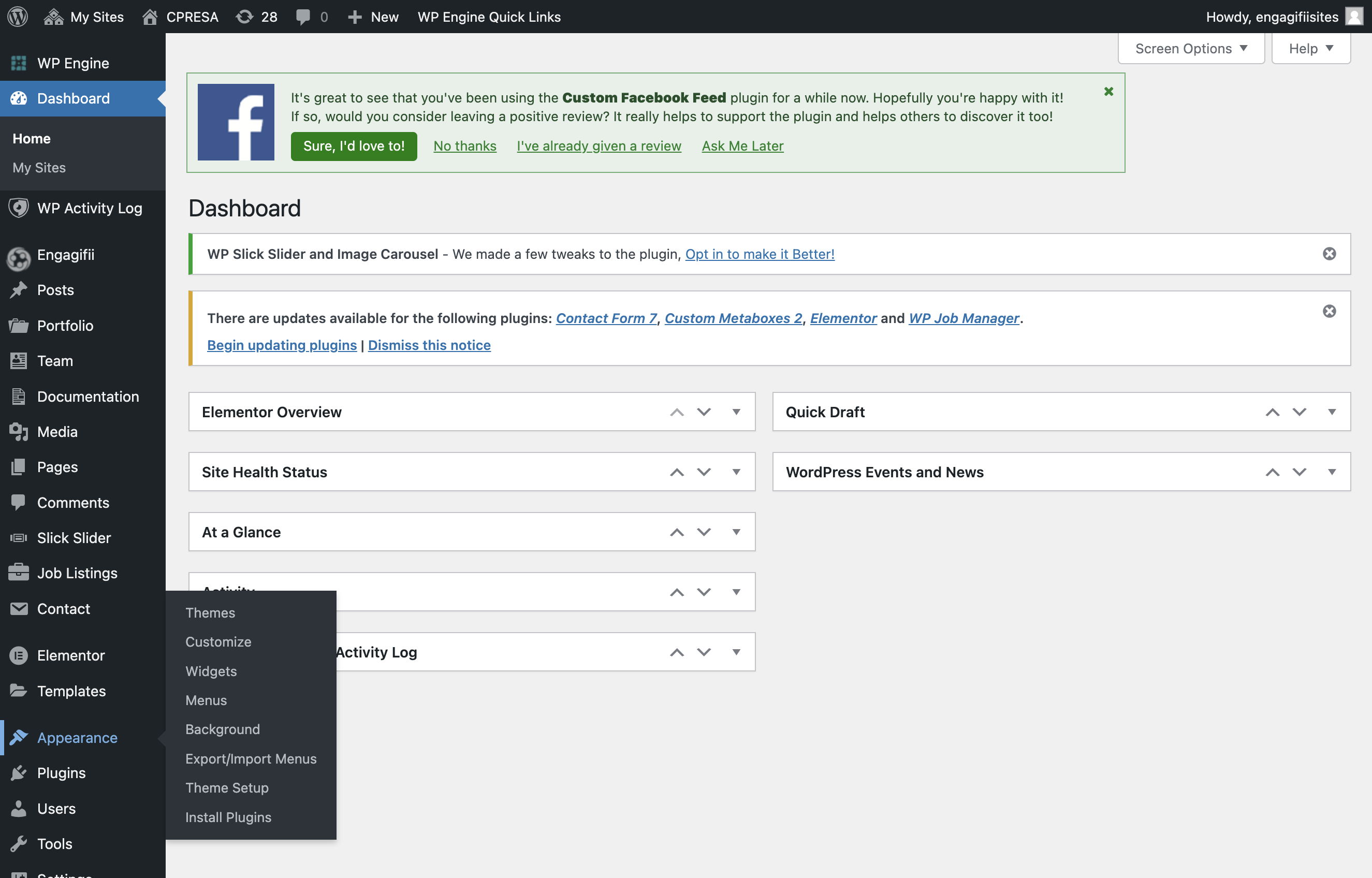 Click on Appearance on your WordPress Dashboard, left hand menu