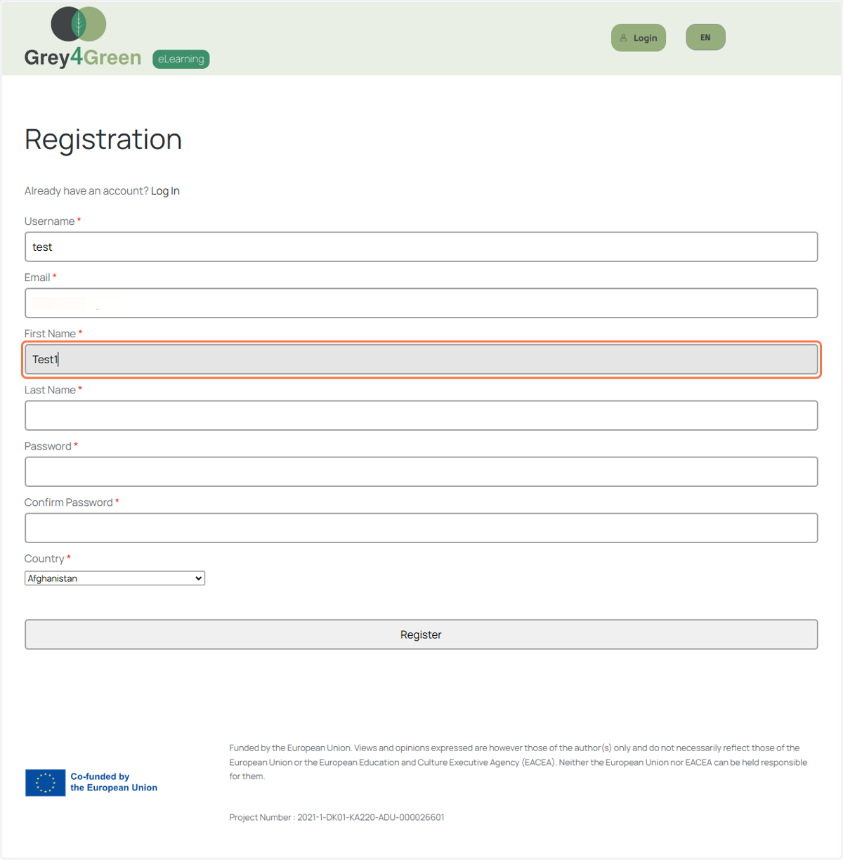 Click in First Name field "type your first name"
