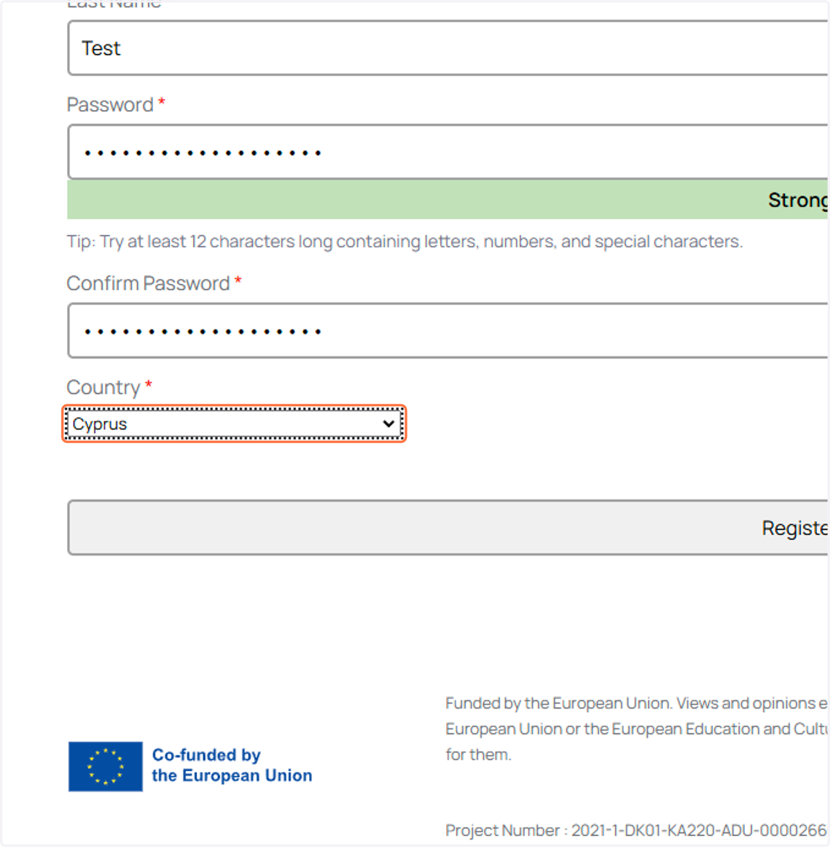 Select your country from Country Field dropdown box*