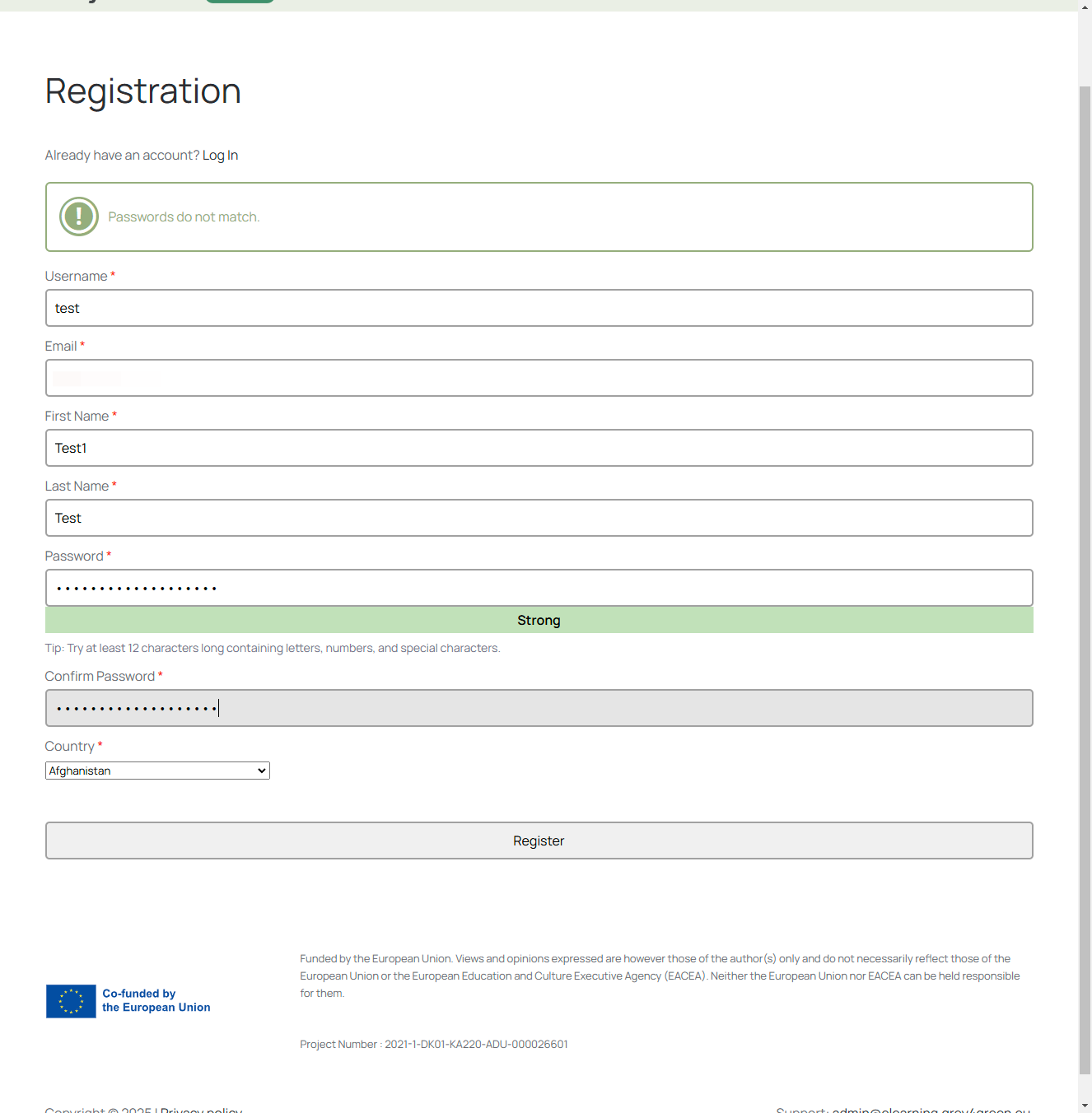 Click in Confirm Password field "type your password"