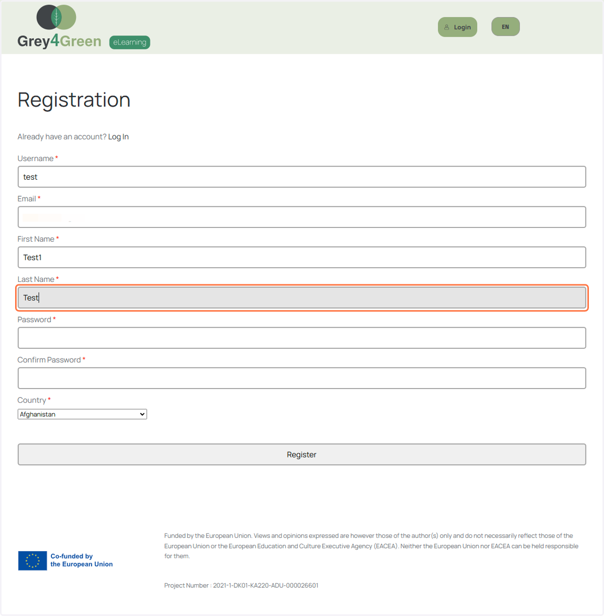 Click in Last Name field "type your last name"