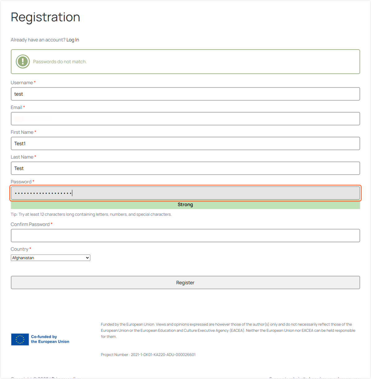 Click in Password field "type your password"