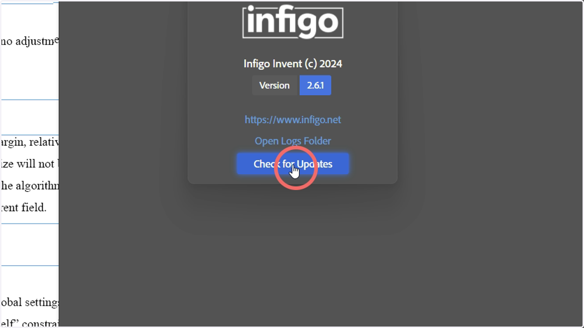 From here, you will be able to check for updates. If a later version is found, you can download it directly from this screen.