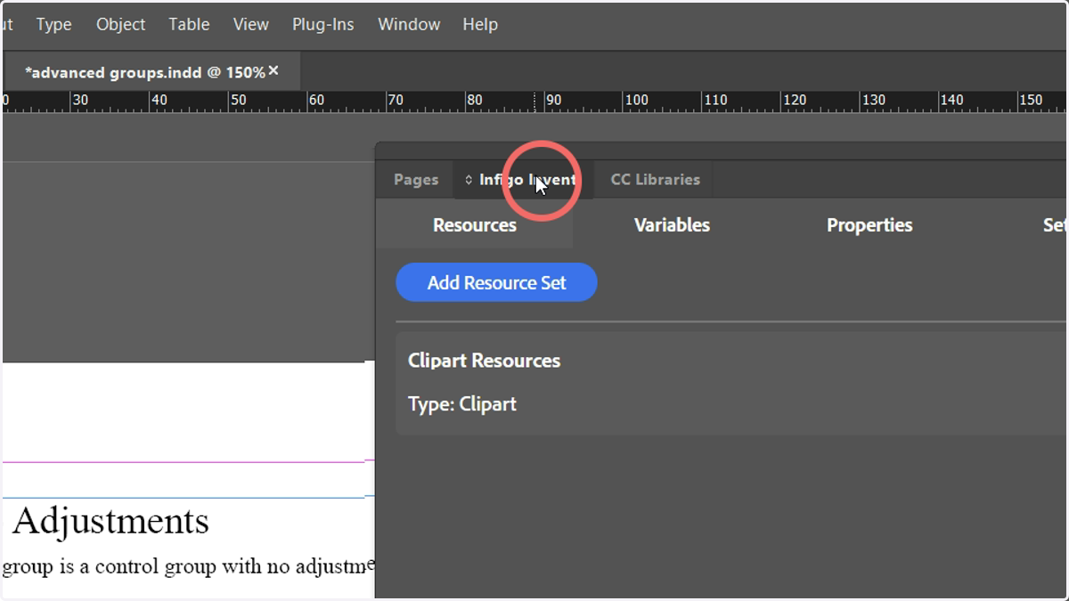 Navigate to Infigo Invent within your InDesign window