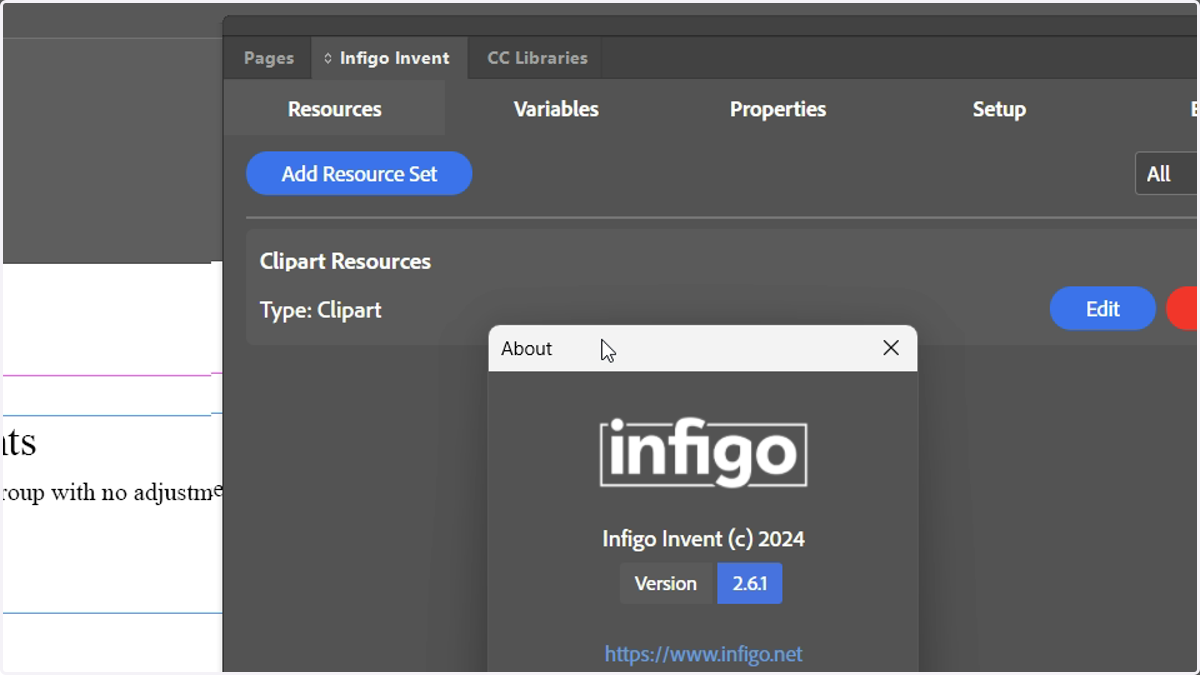 This will load an About page which displays your current version of Infigo Invent