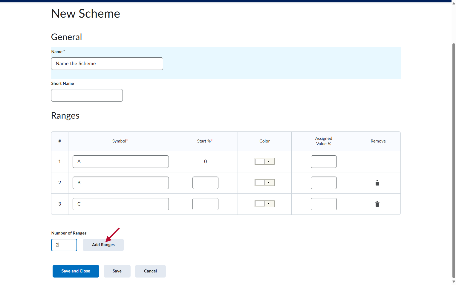 Additional ranges can be added by adding the number and then clicking on Add Ranges