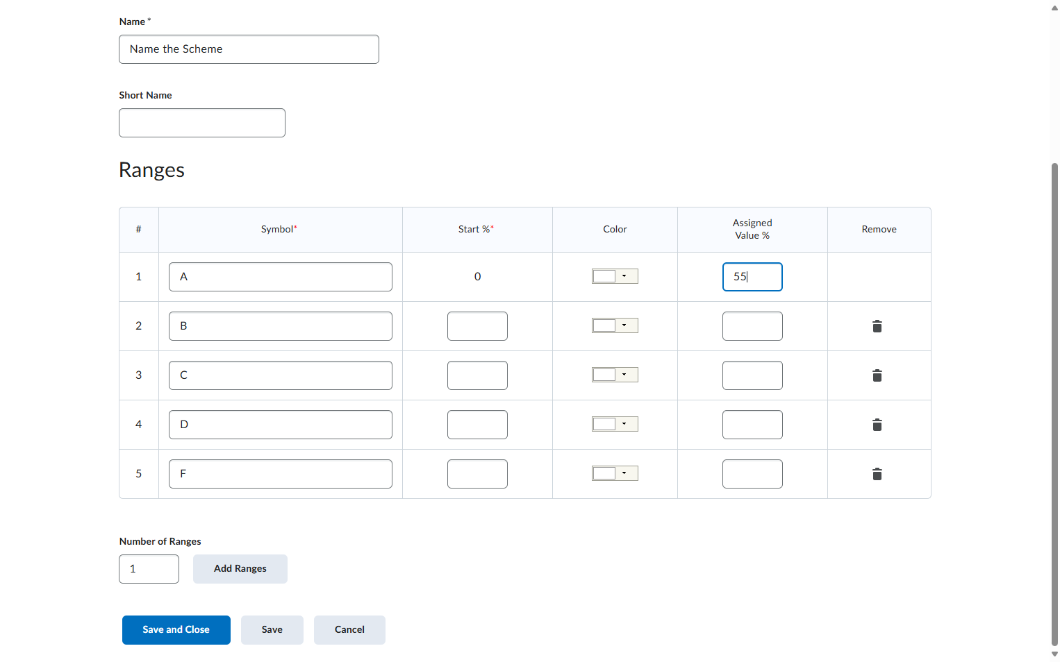 Add the assigned value % for each range